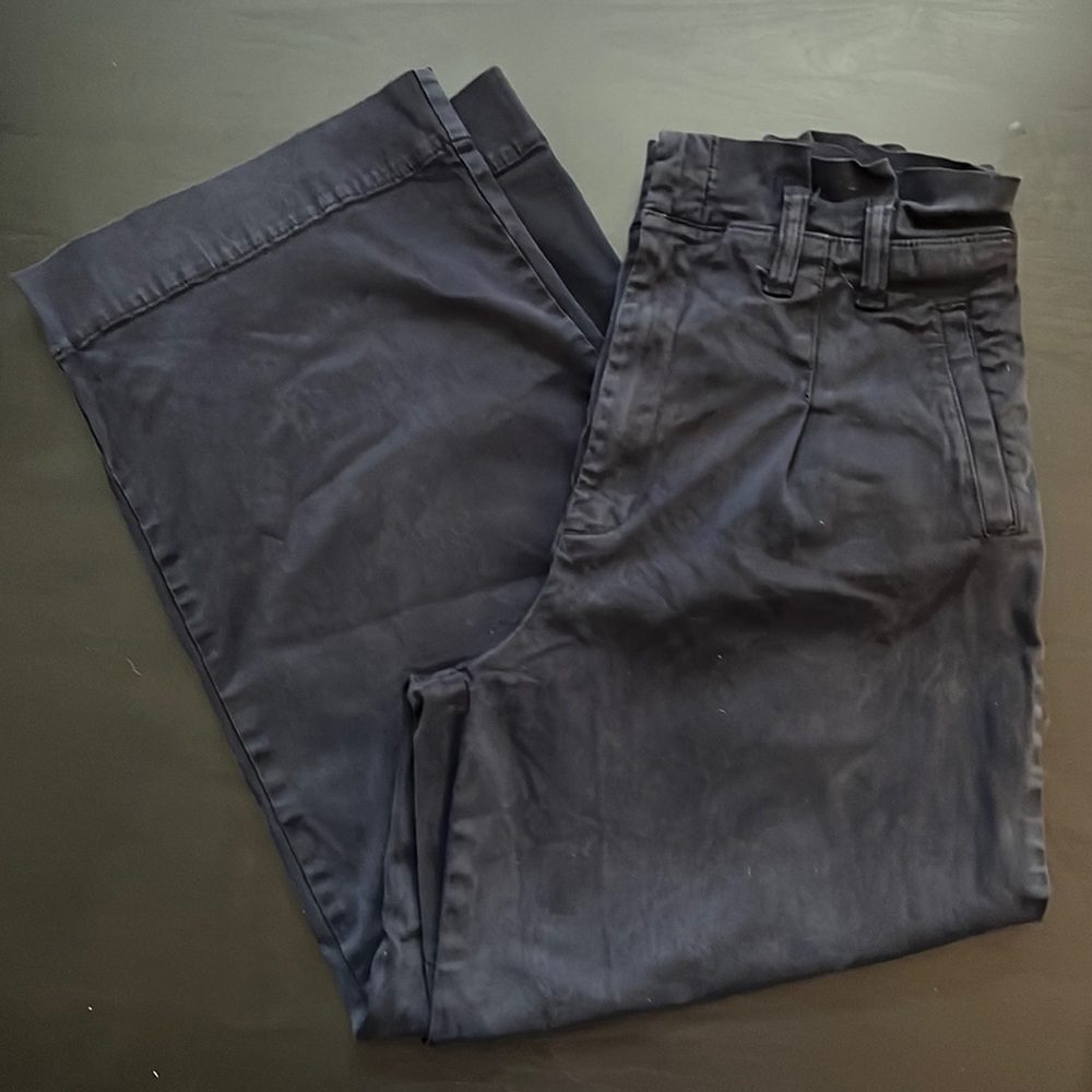 Cremiux‎ paper bag cropped wide leg navy chinos pants Sz 6